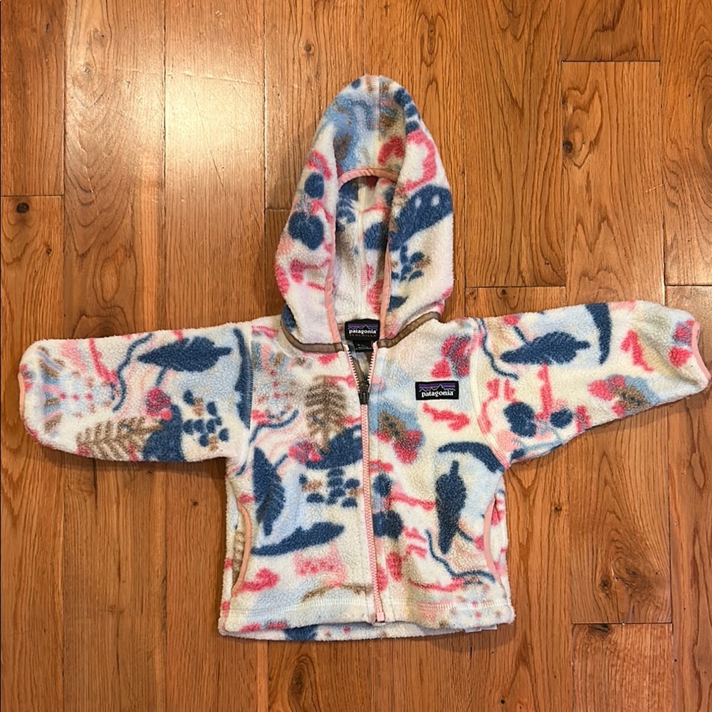 Patagonia Kids Fleece Jacket - Cream with Blue and Pink Patterns